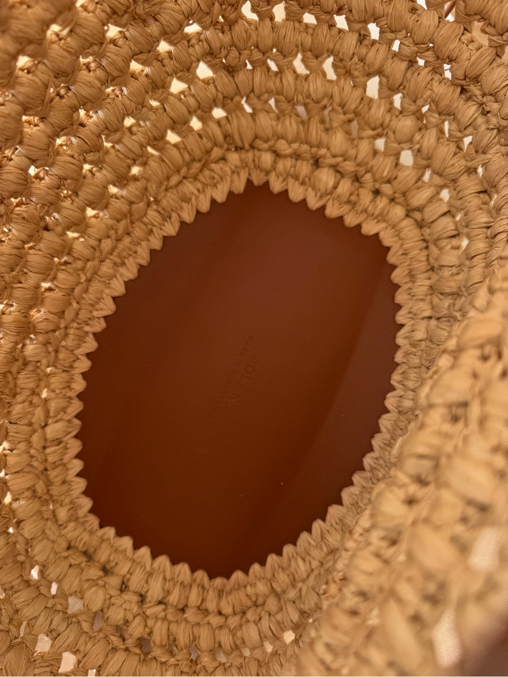 Polene Two-Tone Woven Straw Tote with Tan Leather Trim - Picture 5 of 6